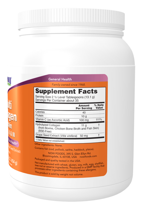 Colagénio em pó tipos I, II e III NOW Foods – 454 g – imagem 2