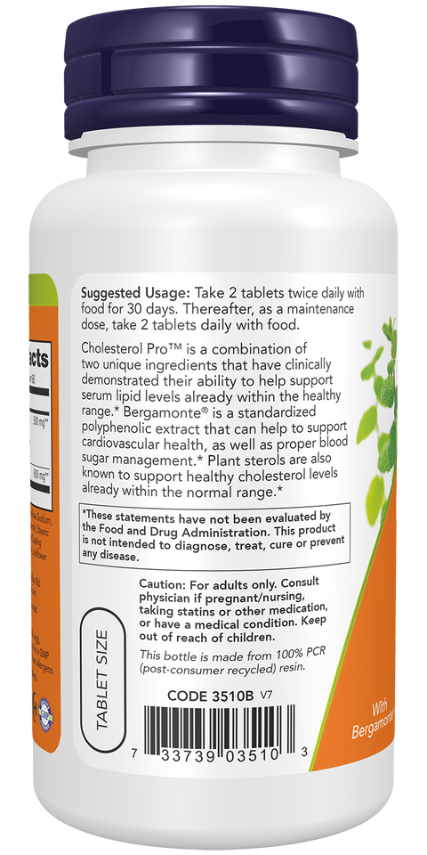 Cholesterol Pro fitosteróis com bergamota NOW Foods – 120 comprimidos – imagem 3