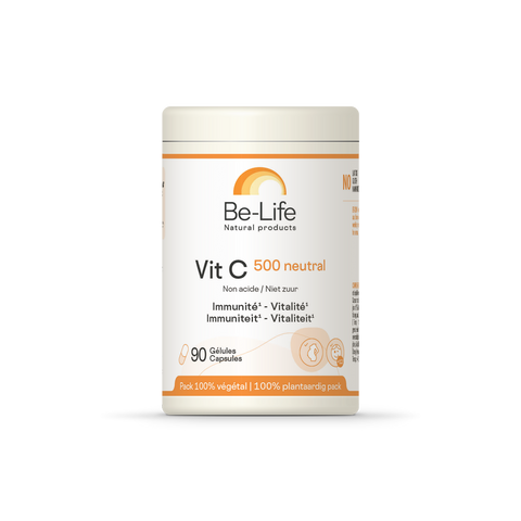 Vitamina C 500 Neutra Be-Life, embalagem de 90 cápsulas de vitamina C em ascorbato de cálcio