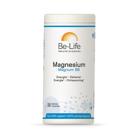 Magnesium Magnum B6 Be-Life, embalagem de 90 cápsulas de bisglicinato de magnésio com vitamina B6