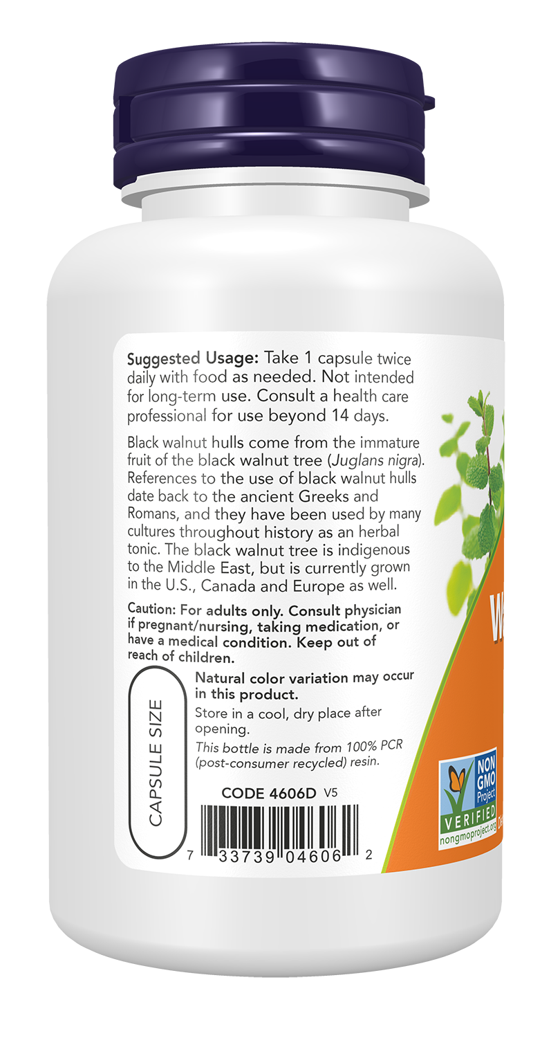 Nogueira negra (Black Walnut Hulls) 500 mg NOW Foods – 100 cápsulas vegetais – imagem 3