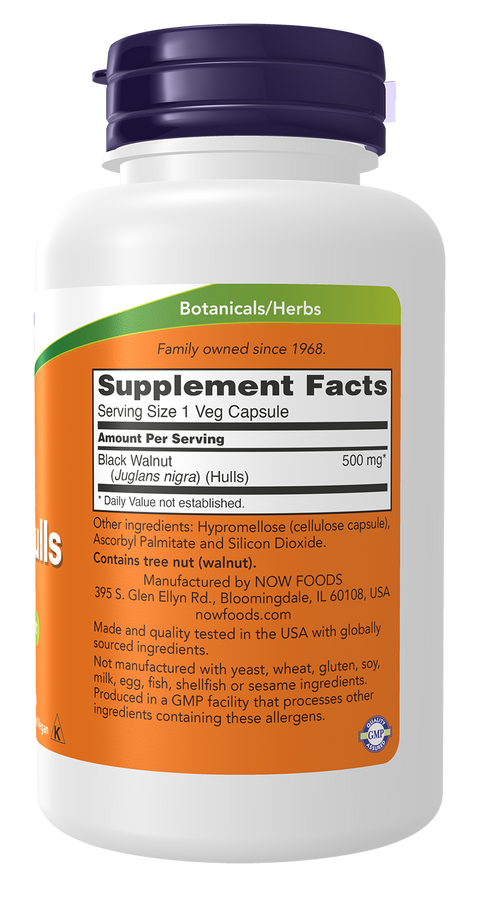 Nogueira negra (Black Walnut Hulls) 500 mg NOW Foods – 100 cápsulas vegetais – imagem 2