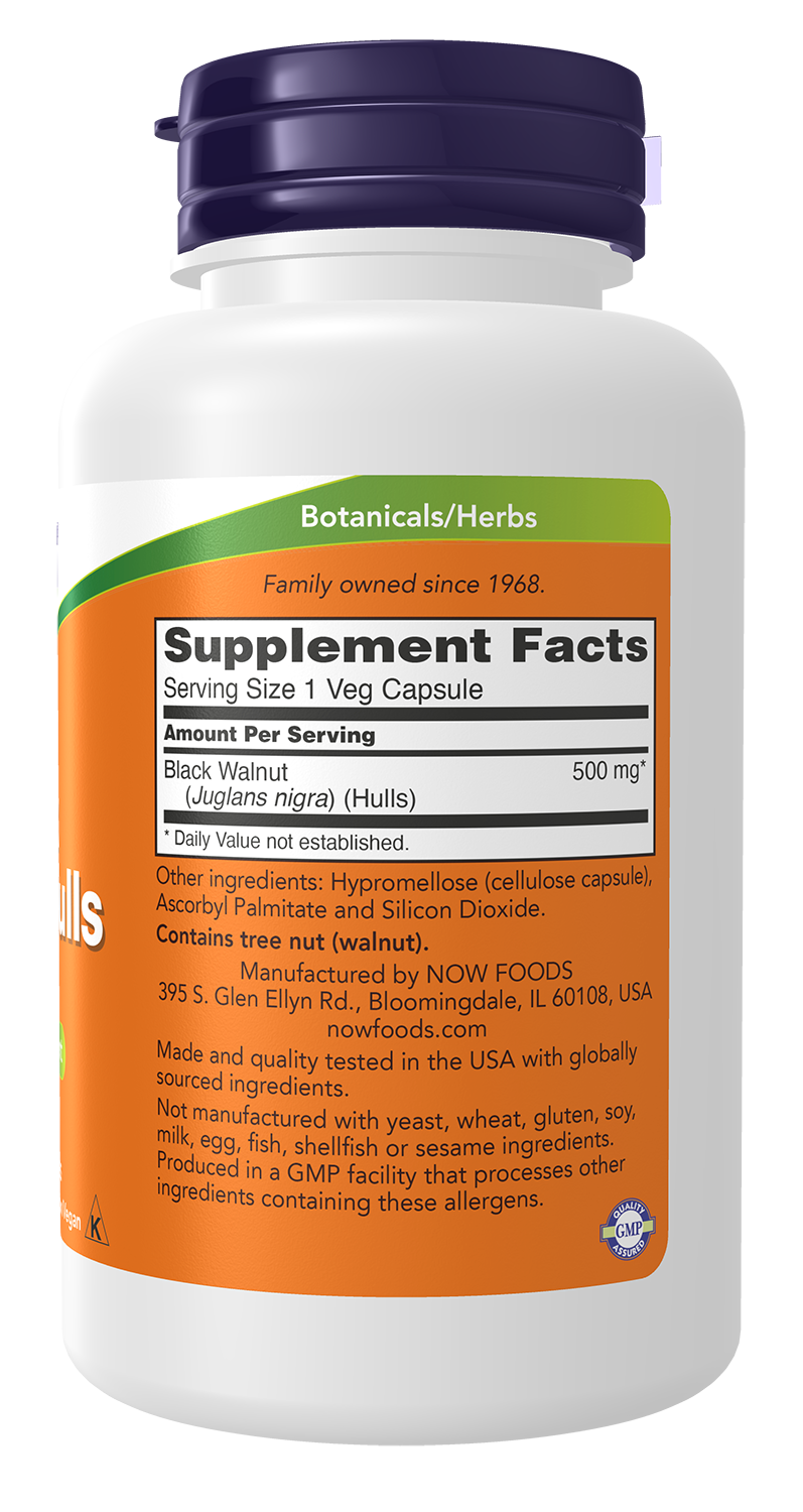 Nogueira negra (Black Walnut Hulls) 500 mg NOW Foods – 100 cápsulas vegetais – imagem 2