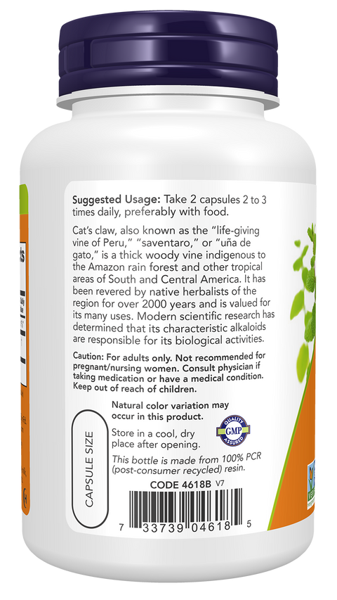 Unha de gato 500 mg NOW Foods – 100 cápsulas vegetais – imagem 3