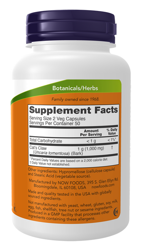 Unha de gato 500 mg NOW Foods – 100 cápsulas vegetais – imagem 2