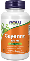 Pimenta caiena (Cayenne) 500 mg NOW Foods – 100 cápsulas vegetais