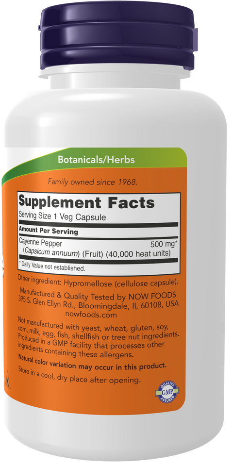 Pimenta caiena (Cayenne) 500 mg NOW Foods – 100 cápsulas vegetais – imagem 2