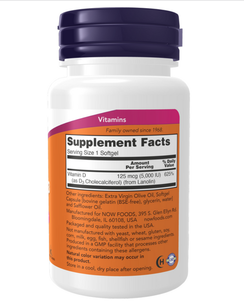Vitamin D3 5000 IU 120 vcaps Now Foods