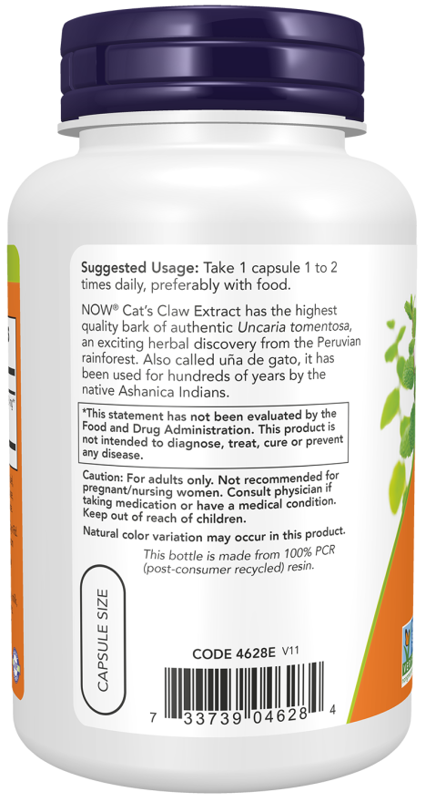 Unha de gato extrato 334 mg NOW Foods – 120 cápsulas vegetais – imagem 3
