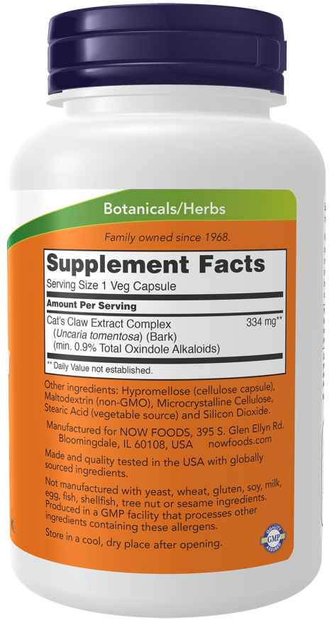 Unha de gato extrato 334 mg NOW Foods – 120 cápsulas vegetais – imagem 2
