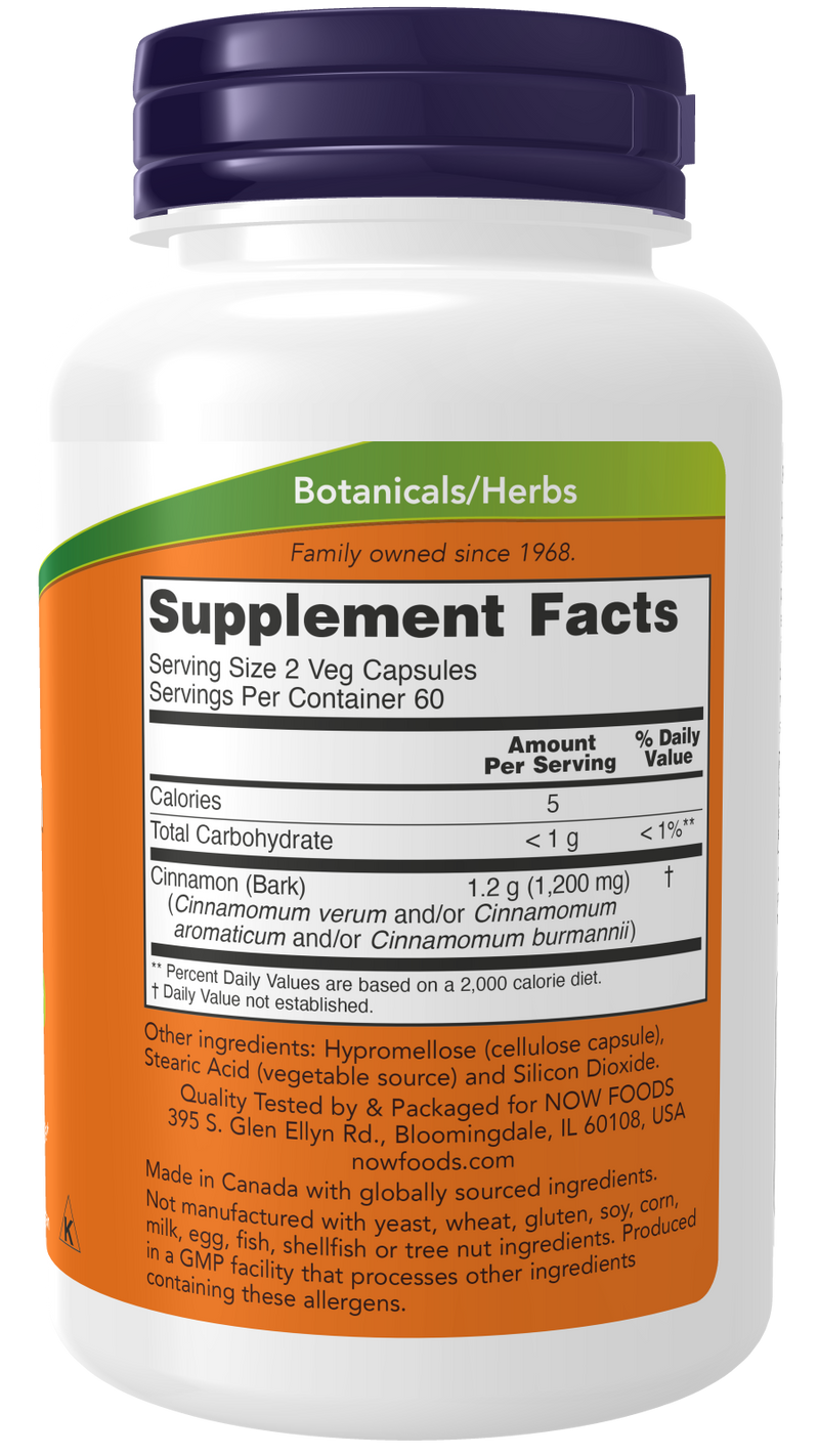 Canela em cápsulas (Cinnamon Bark) 600 mg NOW Foods – 120 cápsulas vegetais – imagem 2
