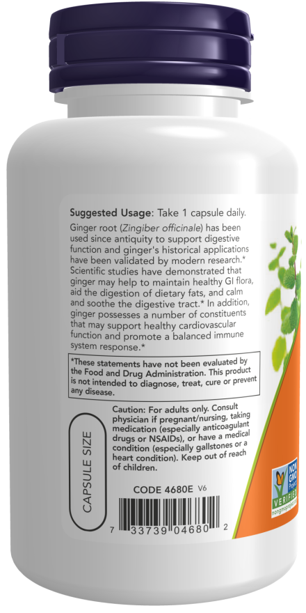 Gengibre em cápsulas 550 mg NOW Foods – 100 cápsulas vegetais – imagem 3