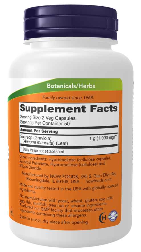 Graviola 500 mg NOW Foods – 100 cápsulas vegetais – imagem 2