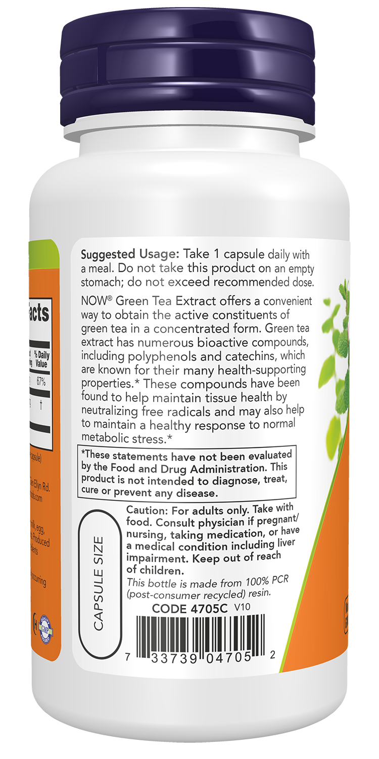 Extrato de chá verde 400 mg NOW Foods – 100 cápsulas vegetais – imagem 3