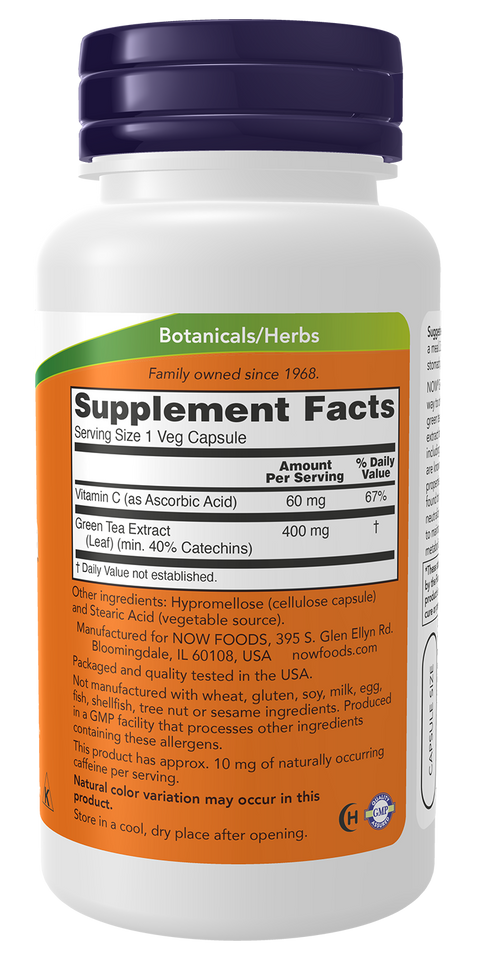 Extrato de chá verde 400 mg NOW Foods – 100 cápsulas vegetais – imagem 2