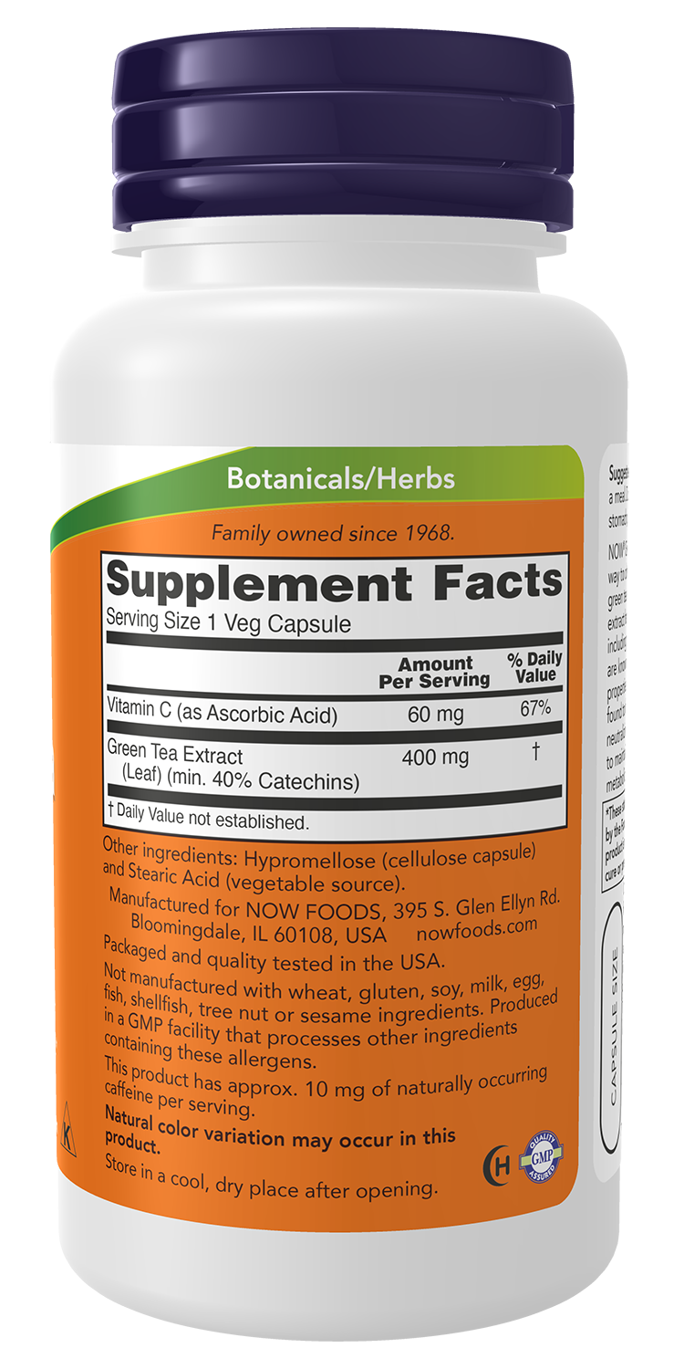 Extrato de chá verde 400 mg NOW Foods – 100 cápsulas vegetais – imagem 2