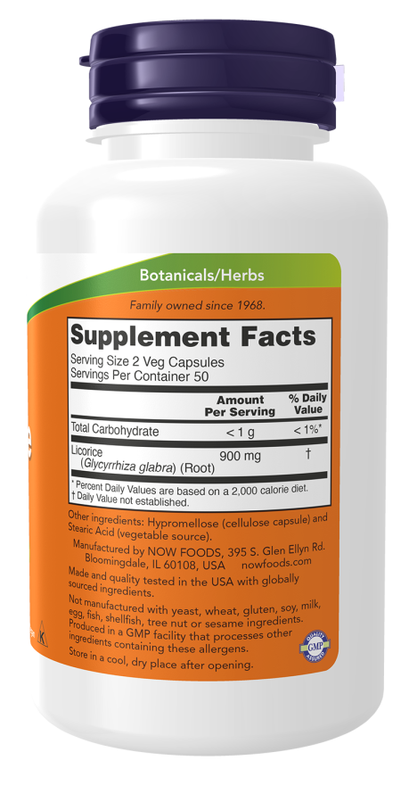 Raiz de alcaçuz 450 mg NOW Foods – 100 cápsulas vegetais – imagem 2