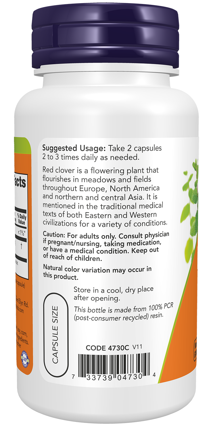 Trevo Vermelho Red Clover 375 mg NOW Foods – 100 cápsulas vegetais – imagem 3