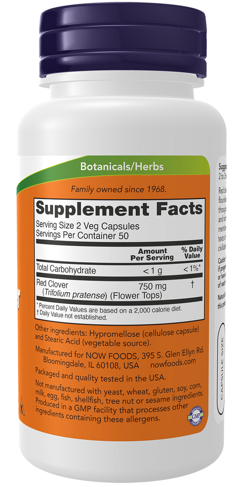 Trevo Vermelho Red Clover 375 mg NOW Foods – 100 cápsulas vegetais – imagem 2