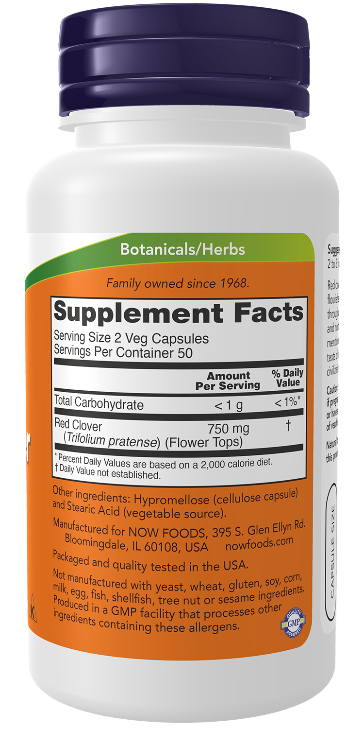 Trevo Vermelho Red Clover 375 mg NOW Foods – 100 cápsulas vegetais – imagem 2
