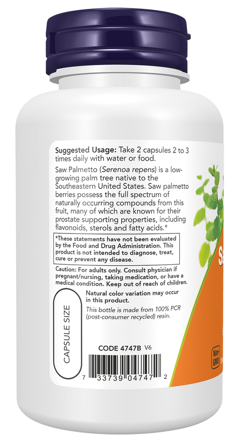 Saw Palmetto Berries 550 mg NOW Foods – 100 cápsulas vegetais – imagem 3