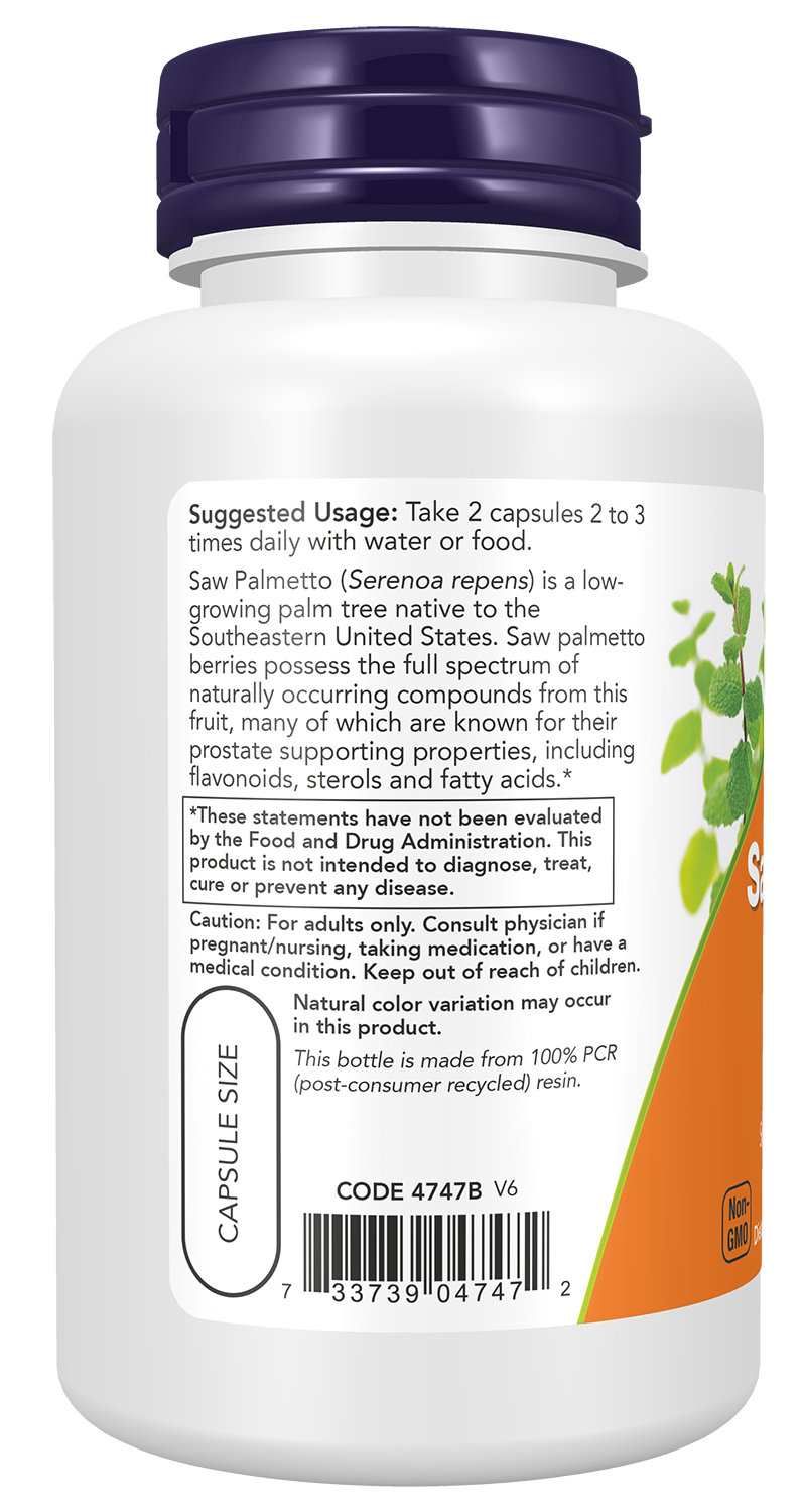 Saw Palmetto Berries 550 mg NOW Foods – 100 cápsulas vegetais – imagem 3