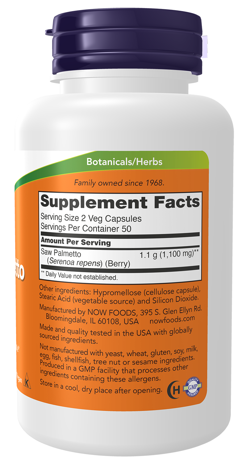 Saw Palmetto Berries 550 mg NOW Foods – 100 cápsulas vegetais – imagem 2