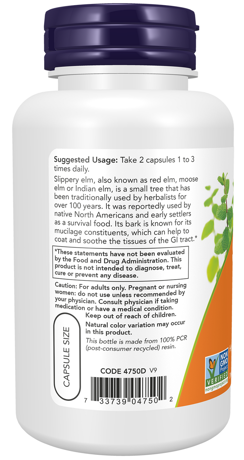 Ulmeiro Vermelho Slippery Elm 400 mg NOW Foods – 100 cápsulas vegetais – imagem 3
