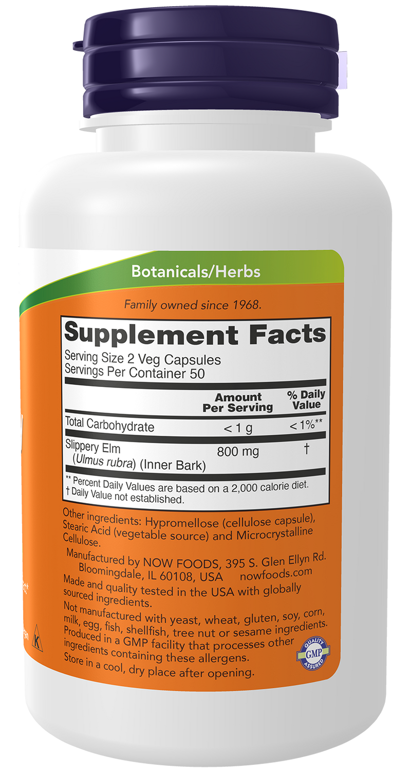 Ulmeiro Vermelho Slippery Elm 400 mg NOW Foods – 100 cápsulas vegetais – imagem 2