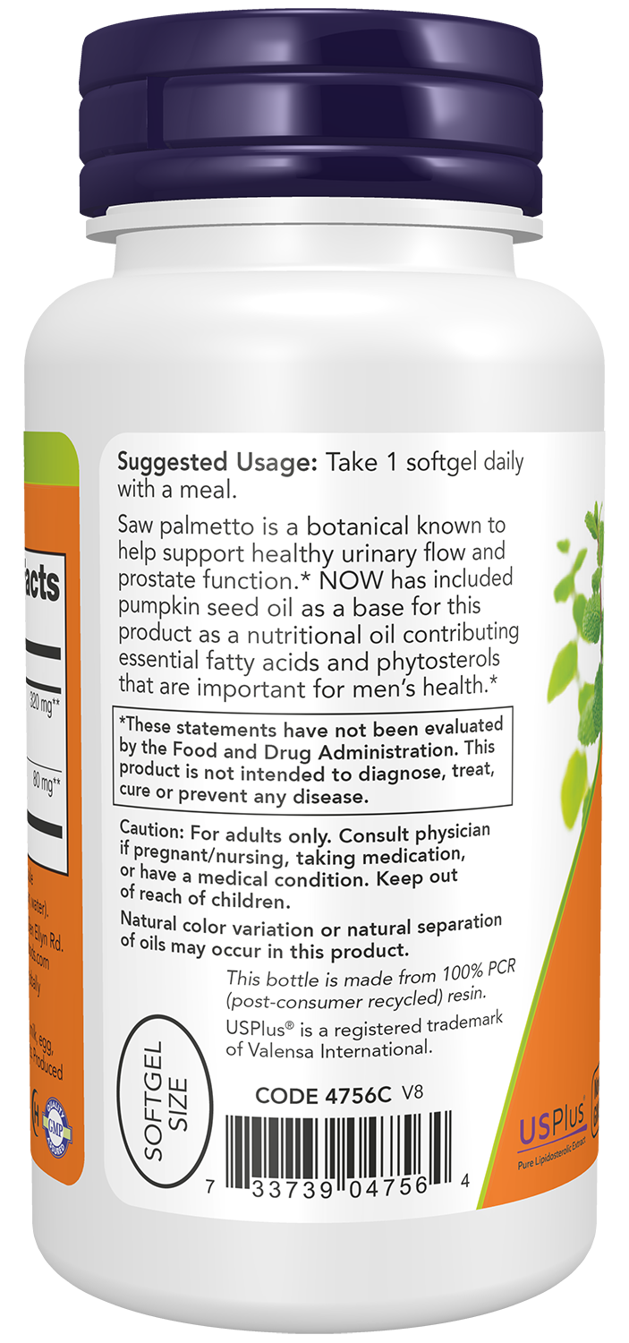 Saw Palmetto Extract 320 mg NOW Foods – 90 cápsulas moles vegetais – imagem 3