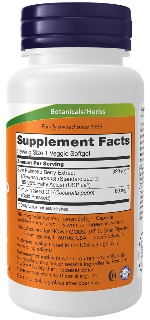 Saw Palmetto Extract 320 mg NOW Foods – 90 cápsulas moles vegetais – imagem 2