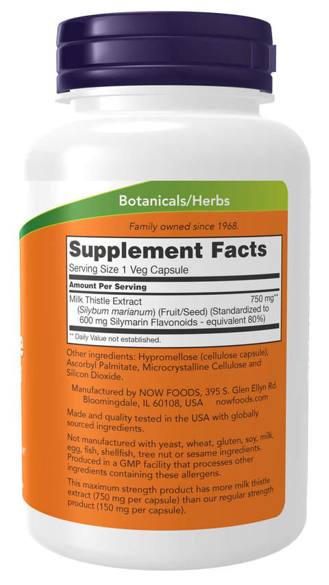 Cardo mariano 750 mg Maximum Strength NOW Foods – 90 cápsulas vegetais – imagem 2