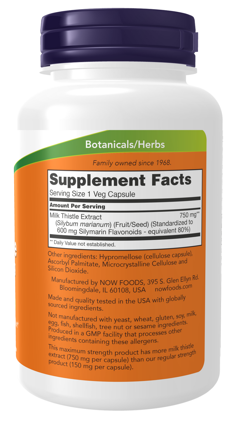 Cardo mariano 750 mg Maximum Strength NOW Foods – 90 cápsulas vegetais – imagem 2