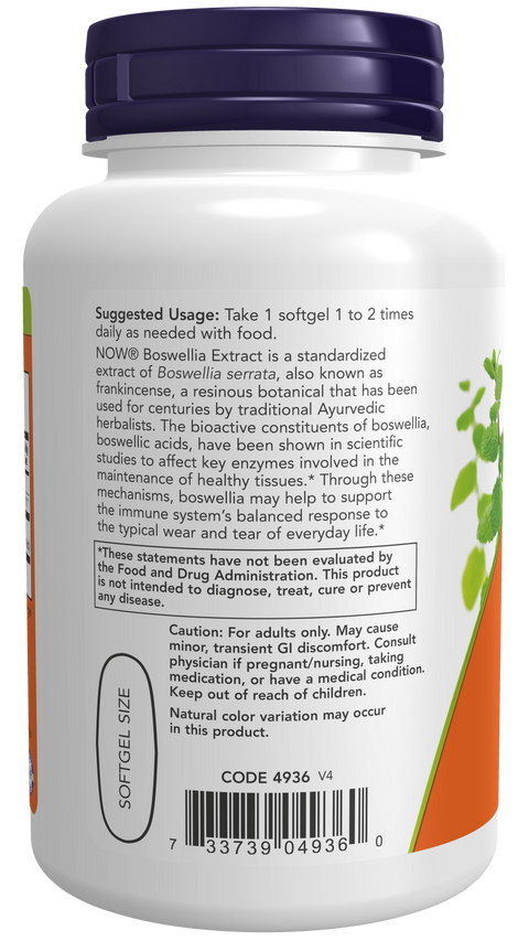 Boswellia extrato 500 mg NOW Foods – 90 cápsulas moles – imagem 3