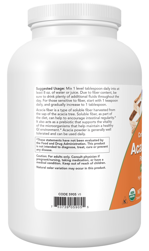 Fibra de acácia biológica em pó NOW Foods – 340 g – imagem 3