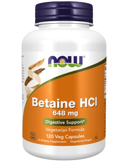 Betaína HCI 648 mg 120 cápsulas Now
