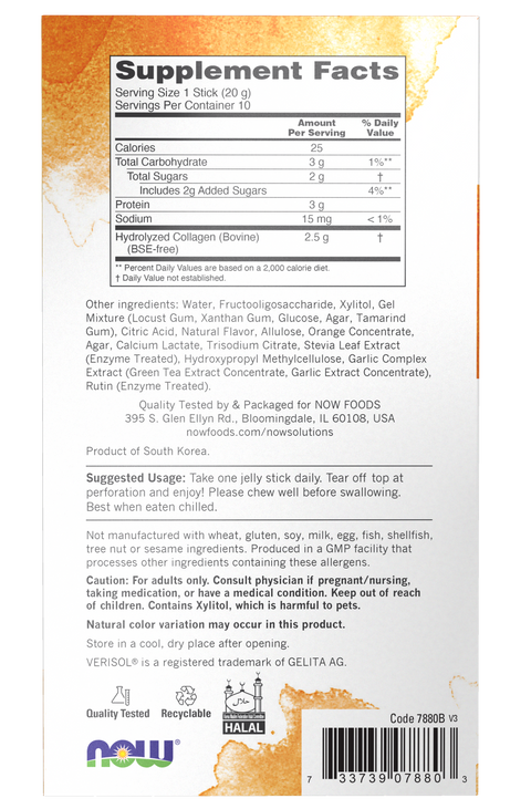 Colagénio hidrolisado em jelly NOW Foods sabor laranja – 10 sticks – imagem 3