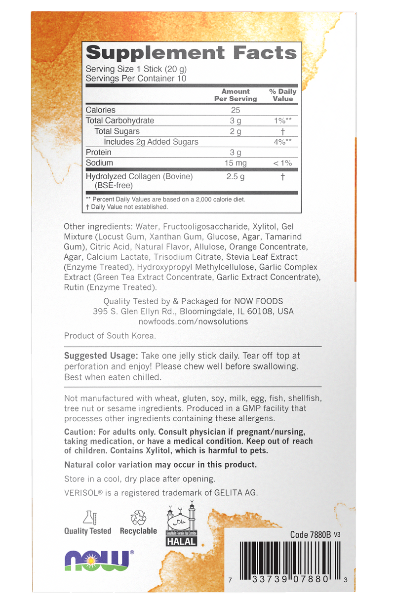 Colagénio hidrolisado em jelly NOW Foods sabor laranja – 10 sticks – imagem 3