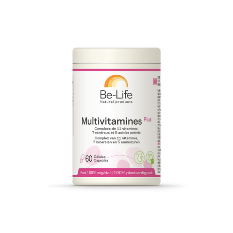 Multivitamine Plus Be-Life, embalagem de 60 cápsulas de multivitamínico com minerais e aminoácidos
