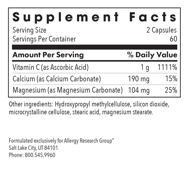 Buffered Vitamin C 120 Caps Allergy Research Group - Viva Saudável