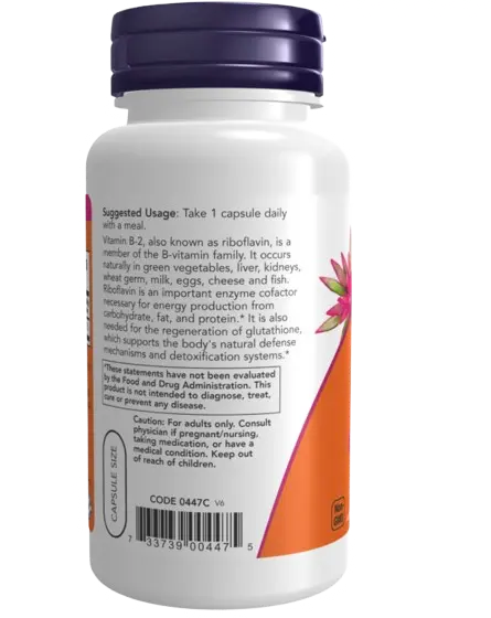 B-2 Riboflavina 100mg 100cápsulas Now Foods - Viva Saudável