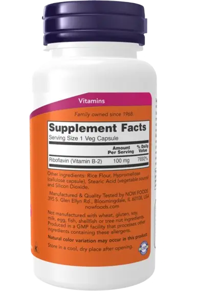 B-2 Riboflavina 100mg 100cápsulas Now Foods - Viva Saudável