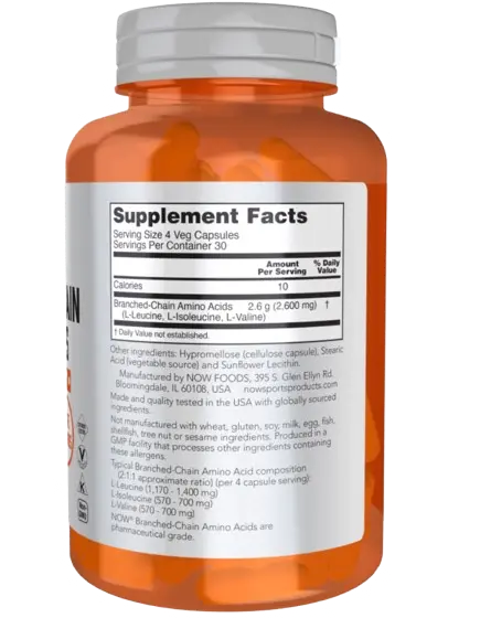 BCAA Branched Chain 120 Caps Now Sports - Viva Saudável