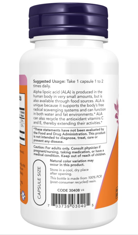 Ácido alfa lipoico 100 mg 60 cápsulas Now