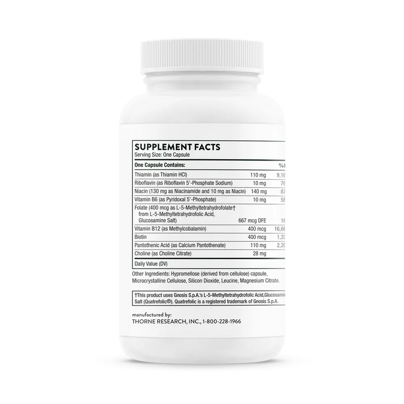 Thorne Research Basic B Complex 60 cápsulas - complexo de vitaminas B essenciais para produção de energia, saúde do sistema nervoso e redução do cansaço diário