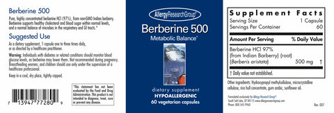 Berberine 500 90 Caps Allergy Research Group Allergy Research