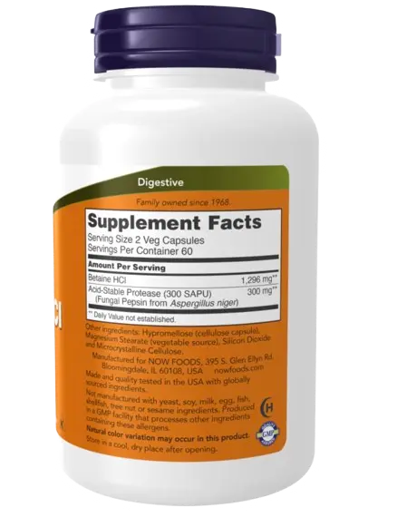 Betain HCI 648 mg 120 Caps Now - Viva Saudável