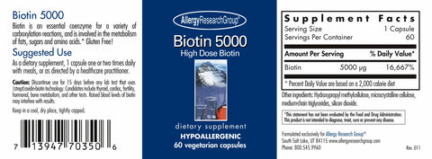 Biotin 5000 60 Caps Allergy Research Group - Viva Saudável