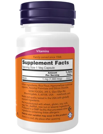 Biotina 1000 mcg 100 Cápsulas Now Foods - Viva Saudável
