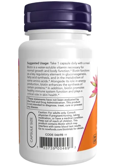 Biotina 1000 mcg 100 Cápsulas Now Foods - Viva Saudável